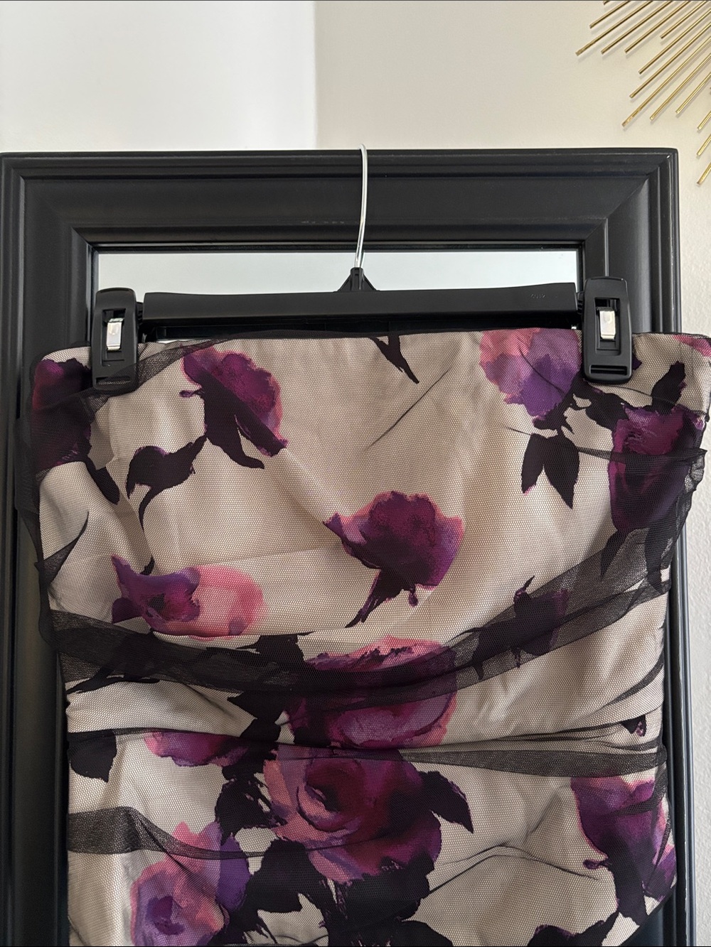 White House Black Market Cream, Purple with Black Strapless Corset Top